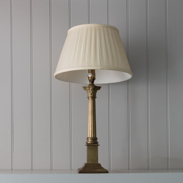 Vintage Fluted Brass Lamp Base Shown With An Ivory Pleated Shade