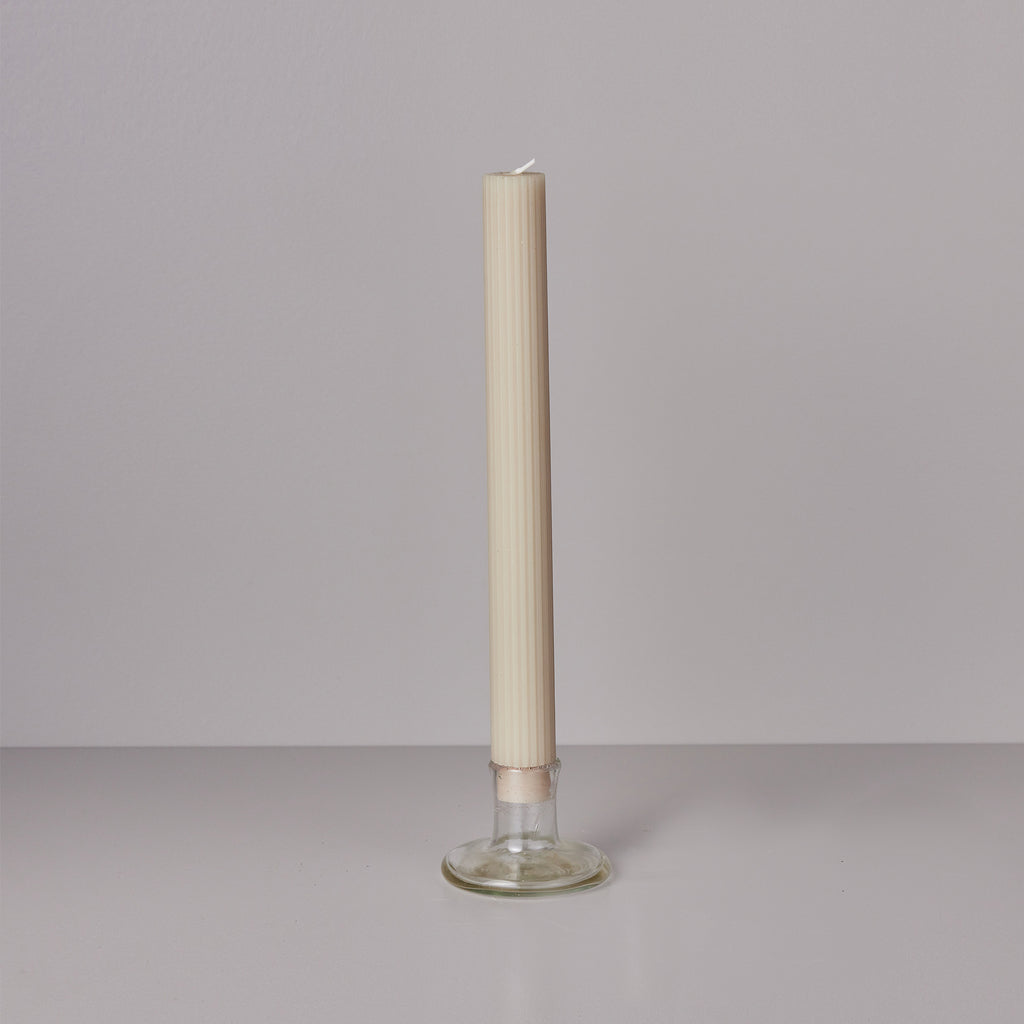Clear Cropped Candle Stick Holder/ Bud Vase with a candle for demonstration 