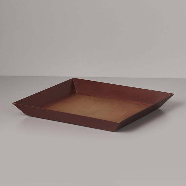 Aged Square Metal Saucer - Large - Color: Brown