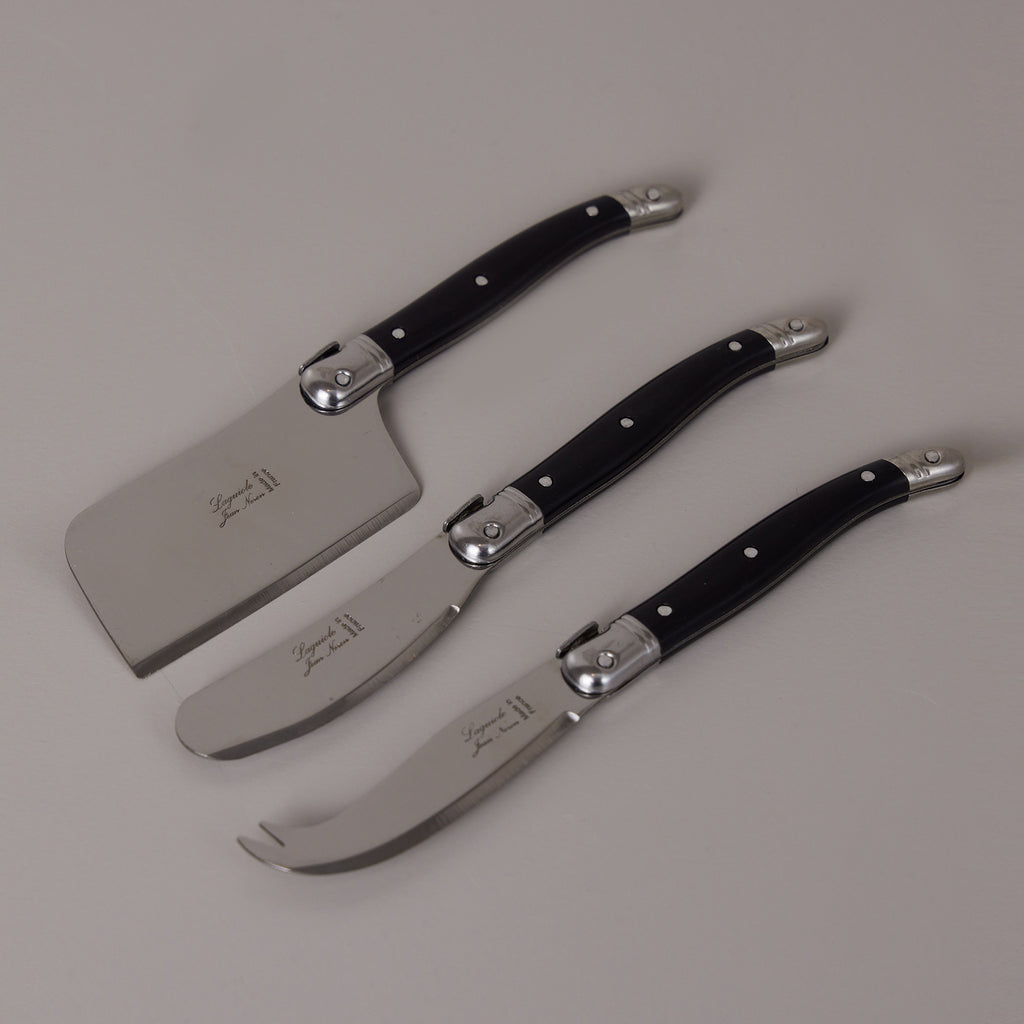 Knife Set With Black Handle - Slice and serve delicious cheese with this cheese fork, cheese knife, and spreader. Set of 3 knifes