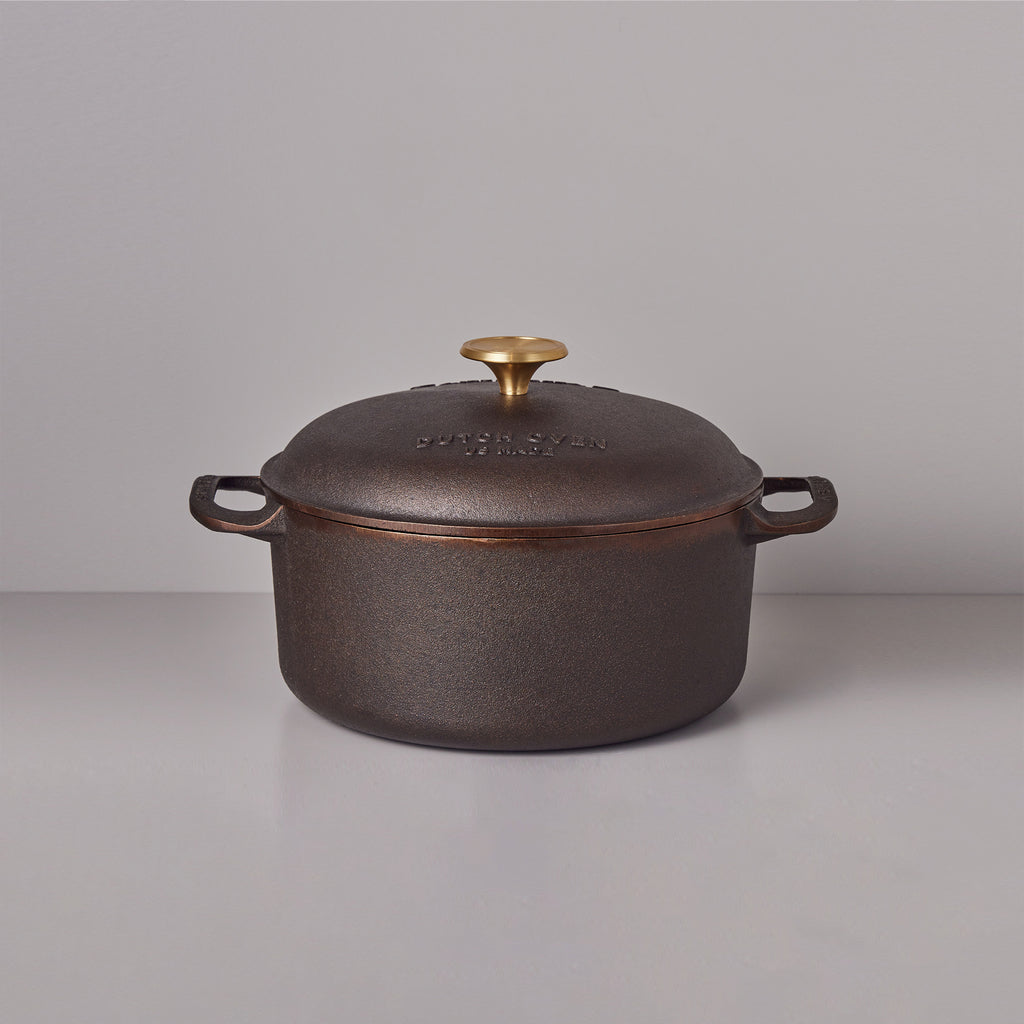 5.5 QT DUTCH OVEN - polished interior surface that is naturally non-stick and easy-to-clean, this Dutch oven combines the best of enameled cast iron heat performance with a surface finish that will never crack or chip - in fact, the interior surface will only get better with use. 