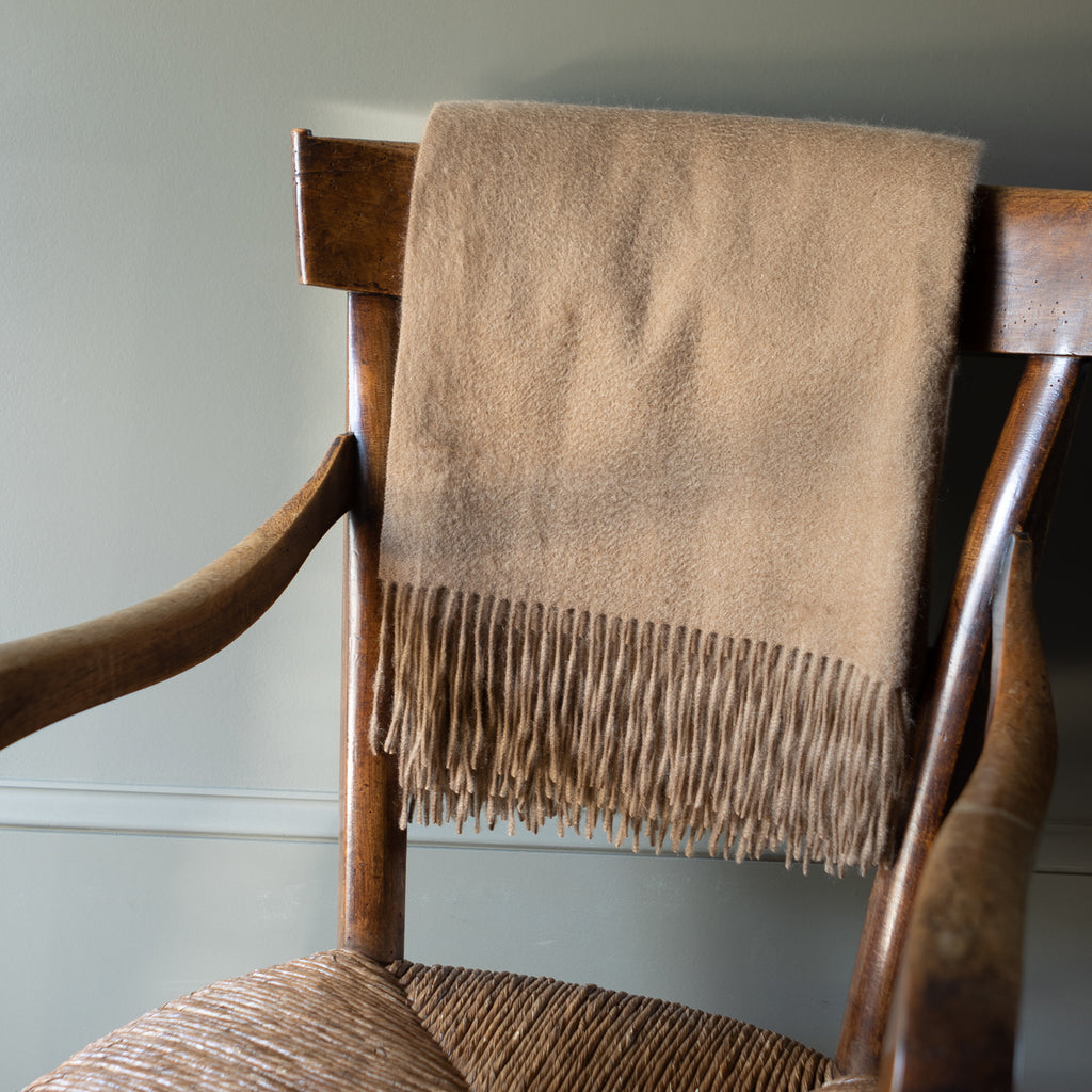 Camel Cashmere Throw On a Chair 
