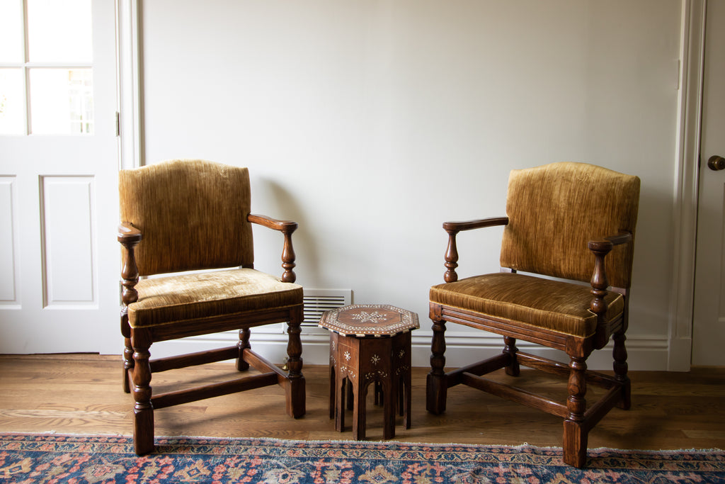 Vintage Chestnut Silk-Velvet Armchairs (Pair Of 2)