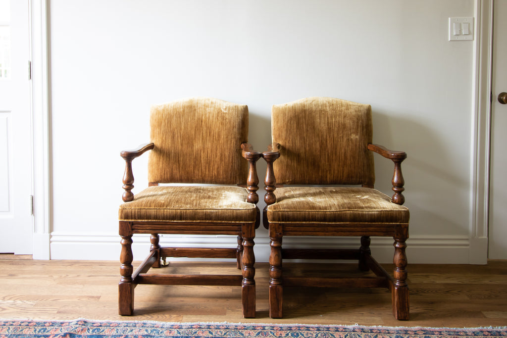Vintage Chestnut Silk-Velvet Armchairs (Pair Of 2)