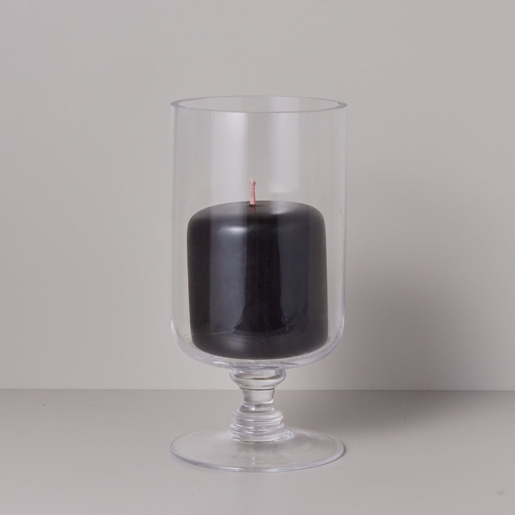 Glass Hurricane Small - Thick blown-glass vases encase a pillar candle in a simple style that’s designed to protect candlelight.