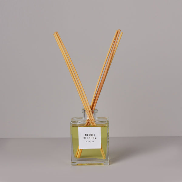 Neroli Blossom Diffuser - 4.8 oz. diffuser oil, modern square glass bottle, natural reeds